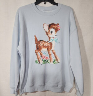 Fawn with bow women's medium blue sweatshirt